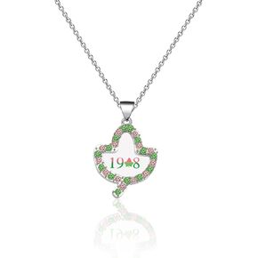 Greek Sorority Paraphernalia Gifts for Women Girls Pink and Green Jewelry Leaf Necklace Greek Graduation Gift