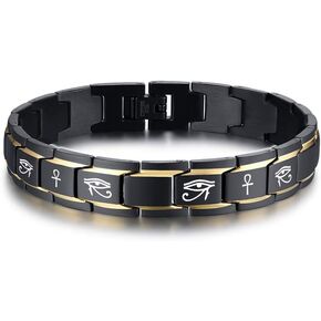 Men's Ancient Egyptian Symbol Udjat Eye of Horus Ra Ankh Cross Link Bracelet Stainless Steel Protection Amulet Wristband