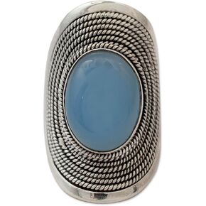 NOVICA Artisan Handmade .925 Sterling Silver Cocktail Ring Jewelry Chalcedony from India Blue Single Stone Placid Serenity Bollywood Bohemian 'Jaipur Skies'