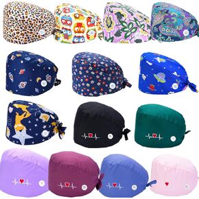 FZBNSRKO 6 Pcs Adjustable Working Caps,Working Caps with Button Adjustable Hats Tie Back Hats with Sweatband for Women Men,6 Colors (B-6 Mixed Color)