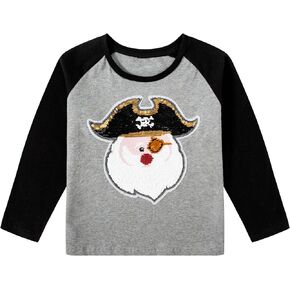 DANBAIEGG My First Christmas Christmas Shirts for Boys Sequin Santa Pirate Santa Kids T-Shirt Clothing