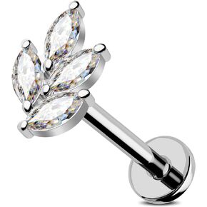 Jewseen G23 Titanium Flat Back Earrings Internally Threaded Cartilage Stud 16g Nose Stud Leaf Lip Stud Tragus Helix Earrings for Women Men