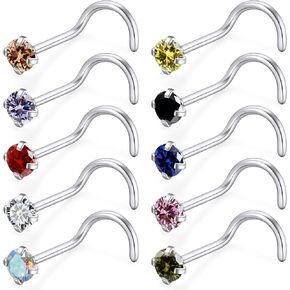 18G 20G 22G Stainless Steel Titanium Nose Rings studs for Women Nose Rings L Shaped Nose Studs Screw Nose Piercing Jewelry for Women CZ 1.5mm 2mm 2.5mm 3mm 10pcs