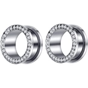 NewZenro Crystal Rhinestones CZ Ear Tunnels Plugs Expander Gauges Stretcher Earrings Screw Stainless Steel Piercing Hypoallergenic Body Jewelry Personalized Gifts for Women Men BBF
