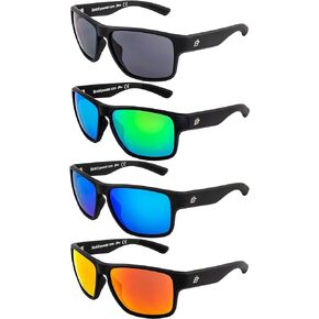 Birdz Glide Sunglasses for Men or Women Scratch Resistant Lens Lightweight Black Square Frame Smoke Green Blue and Red Mirror Lens