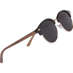 Woodies Polarized Walnut Wood Sunglasses for Men and Women | Black Polarized Lenses and Real Wooden Frame | 100% UVA/UVB Ray Protection