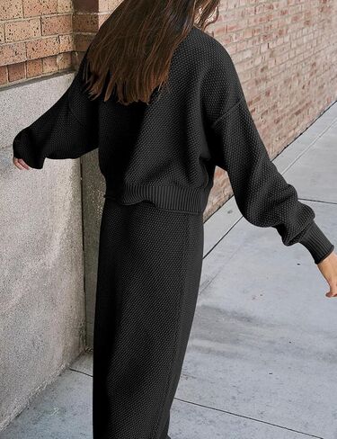 Womens 2 Piece Waffle Knit Lounge Outfits Turtleneck Pullover Sweater High Waist Long Pencil Skirt Set in Saudi Arabia