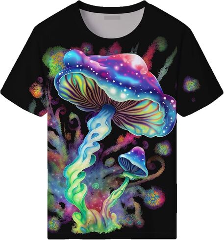 Novelty Tie Dye Style T-Shirts for Men Mushroom Print Shirt with Short Sleeves in Kuwait