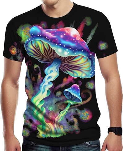 Novelty Tie Dye Style T-Shirts for Men Mushroom Print Shirt with Short Sleeves in Kuwait