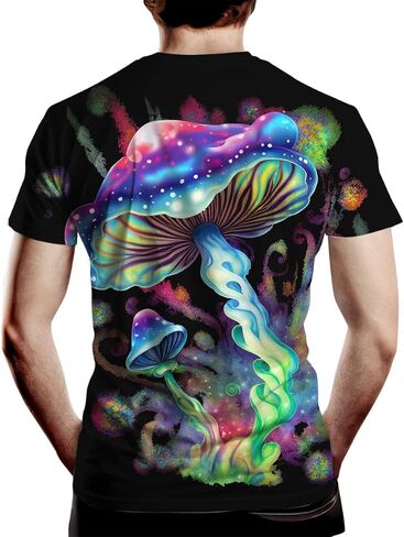 Novelty Tie Dye Style T-Shirts for Men Mushroom Print Shirt with Short Sleeves in Kuwait