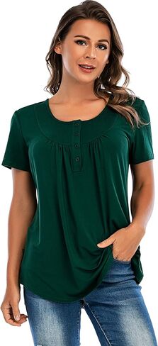 تي شيرت نسائي كاجوال بأكمام قصيرة ورقبة على شكل حرف V من Henley بأزرار علوية in Saudi Arabia