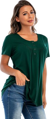 تي شيرت نسائي كاجوال بأكمام قصيرة ورقبة على شكل حرف V من Henley بأزرار علوية in Saudi Arabia