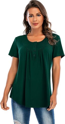 تي شيرت نسائي كاجوال بأكمام قصيرة ورقبة على شكل حرف V من Henley بأزرار علوية in Saudi Arabia