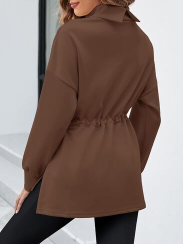 Fisoew Womens Turtleneck Sweatshirt Long Sleeve Side Split Pullover Tops for Leggings with Drawstring Waist in Saudi Arabia