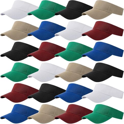 24 Pcs Sports Sun Visors Hats for Women Men Adjustable UV Protection Visor Hats Empty Top Cotton Golf Visor Tennis Visors Running Visors Cap for Women Youth Football Baseball, 6 Colors in Saudi Arabia