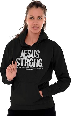 Jesus Strong Philippians 4:13 Bible Hoodie Sweatshirt Women Men in Kuwait
