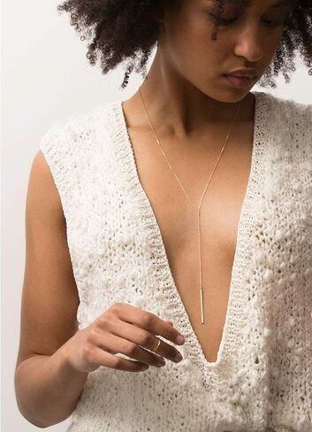18K Gold Bar/Pearl / 3 Circles / 3 Half-Round Pendant Necklace Long Chain Y Necklace Minimalist Layering Jewelry for Women in Saudi Arabia