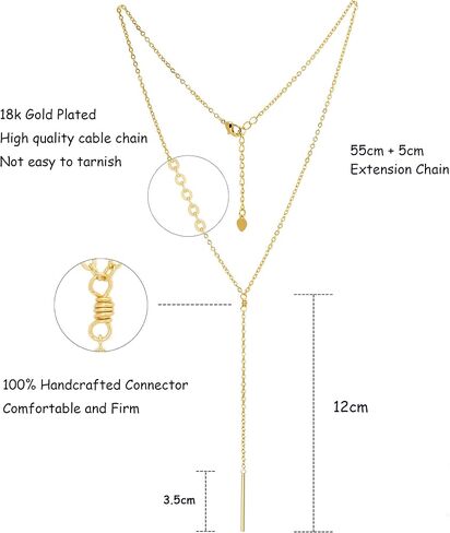 18K Gold Bar/Pearl / 3 Circles / 3 Half-Round Pendant Necklace Long Chain Y Necklace Minimalist Layering Jewelry for Women in Saudi Arabia