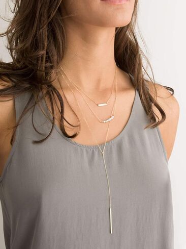 18K Gold Bar/Pearl / 3 Circles / 3 Half-Round Pendant Necklace Long Chain Y Necklace Minimalist Layering Jewelry for Women in Saudi Arabia
