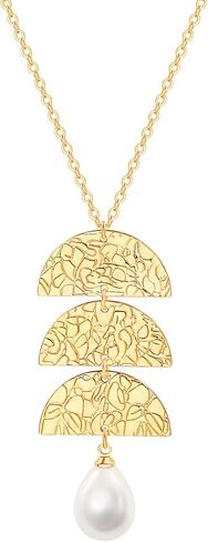 18K Gold Bar/Pearl / 3 Circles / 3 Half-Round Pendant Necklace Long Chain Y Necklace Minimalist Layering Jewelry for Women in Saudi Arabia