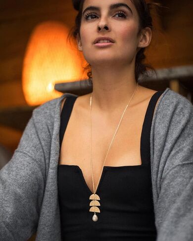 18K Gold Bar/Pearl / 3 Circles / 3 Half-Round Pendant Necklace Long Chain Y Necklace Minimalist Layering Jewelry for Women in Saudi Arabia