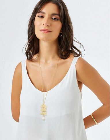 18K Gold Bar/Pearl / 3 Circles / 3 Half-Round Pendant Necklace Long Chain Y Necklace Minimalist Layering Jewelry for Women in Saudi Arabia