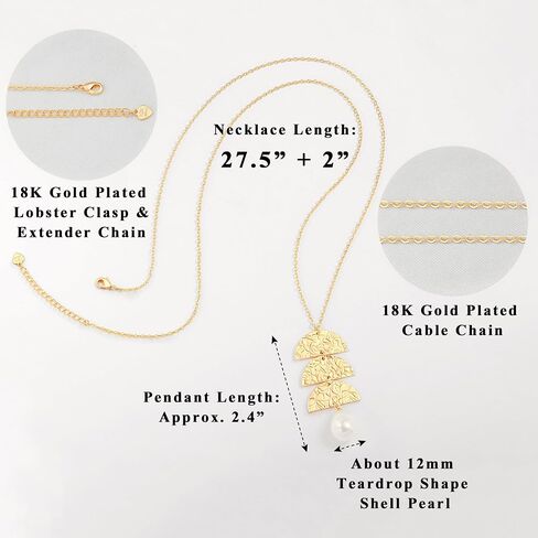 18K Gold Bar/Pearl / 3 Circles / 3 Half-Round Pendant Necklace Long Chain Y Necklace Minimalist Layering Jewelry for Women in Saudi Arabia