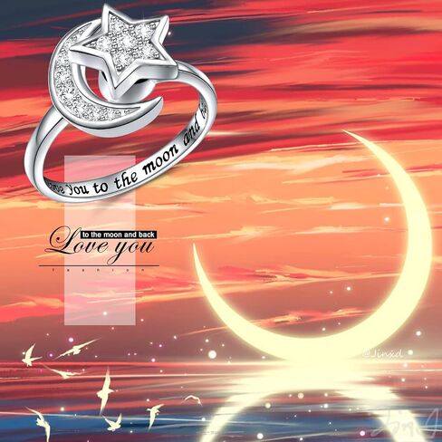 Anxiety Rings for Women S925 Sterling Silver Created Moonstone Opal Turquoise Sun Star and Moon Spinner Ring Adjustable Open Stress Relieving Ring Jewelry Gift for Women Men Teenage,7# in Saudi Arabia