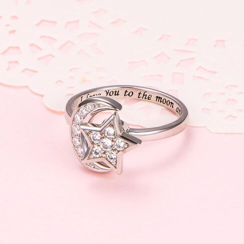 Anxiety Rings for Women S925 Sterling Silver Created Moonstone Opal Turquoise Sun Star and Moon Spinner Ring Adjustable Open Stress Relieving Ring Jewelry Gift for Women Men Teenage,7# in Saudi Arabia