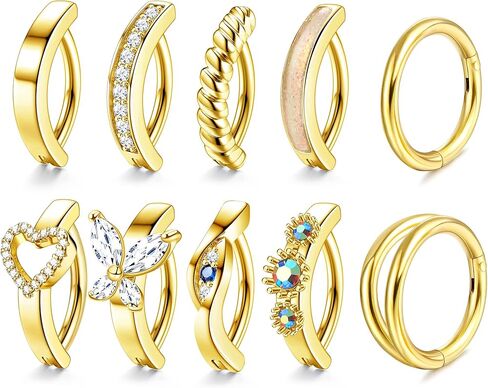 SAILIMUE 10 قطع من حلقات زر البطن للنساء 14 جرام تشيكوسلوفاكيا أوبال حلقات بطن مفردة/مزدوجة من الفولاذ المقاوم للصدأ حلقات السرة المنحنية العكسية مجوهرات ثقب الجسم in Kuwait