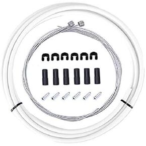 Brake Cable Housing Kit Set for Road Mountain Bicycle Cycling, Package Includes: Brake Cables, Brake housing, Ferrules, Cable end caps, C-Clips Buckle (Whit)