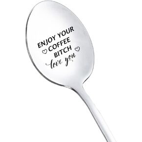 Friend Gifts for Best Friend Christmas Gifts for Bestie Gift for BFF Funny Friendship Spoon Gifts for Best Friends Birthday Gift for Women Girls Enjoy Your Coffee Bitch Spoons for Friends
