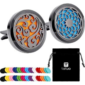 2 Pieces 316L Car Aromatherapy Oil Diffuser Air Freshener with 48 Felt Pad (Cloud, Sunflower Patterns)