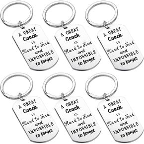 Yinkin 6 Pcs Coach Gift Coach Keychain Stainless Steel Silver Sports Fan Key Chains Great Coach Is Hard to Find Men Women's Keyrings and Gifts for Basketball Football Softball Volleyball Baseball