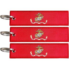 US Marine Corps Flag Keychain Tag with Key Ring - Keys, Cars, Motorcycles, Backpacks, Luggage and Gifts - EDC (3 Pack)