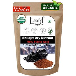 USDA Organic - Shilajit Powder Extract, (3.5 Oz / 100 g) - 99% Fulvic Acid - Full Spectrum Extract | 100% Pure Organic Shilajit - No Fillers | Rich in Fulvic Acid and Trace Minerals by Leafy Organic