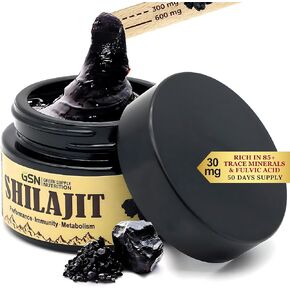 Green Supply Organic Shilajit Resin 30g: Pure Himalayan Blend with 85+ Trace Minerals & Fulvic Acid - 600mg Maximum Potency for Energy Boost and Immune Support, 50 Servings