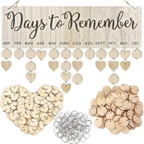 Happy Birthday Sign, Christmas Gifts for Moms Dads, Wooden Family Birthday Calendar Board, Wall Hanging Decorative Birthday Tracker Plaque with 100 Wood Tags
