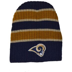 Los Angeles Rams Navy Blue Striped Bunker Skull Cap - NFL Cuffless Knit Toque Beanie Hat