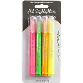 Christian Art Gifts Twist & Glide Gel Multicolor Bible Highlighter Set for Study, Office, School, Smudge-proof, No Bleed, Pink, Green, Orange, Yellow, Blue with Scripture, Pack of 5 Assorted Colors