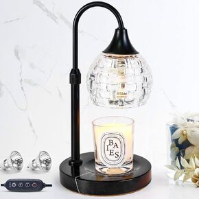 Candle Warmer Lamp with Timer, Dimmable Candle Lamp With 2 Bulbs & Italian Marble, Adjustable Height Candle Lamp Warmer for All Jar Candles, Electric Candle Warmer Light for Home Decor&Gift