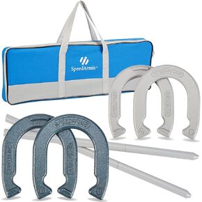 Horseshoes Outside Game Set - Universal Size Lawn Horseshoes Outdoor Games for Parties Beach Backyard, Includes 4 Horseshoes, 2 Steel Stakes and Durable Carrying Bag
