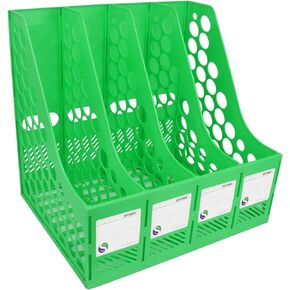 SAYEEC 4 Compartment File Holder Folder Grid Bookshelf Magazine Organizer Plastic File Frame Desktop with Blank Labels A5 Notebook Storage Assemble File Box for Work/Office/Study