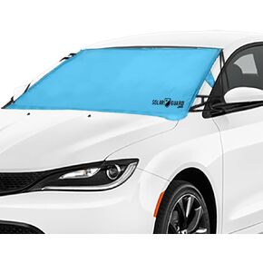 SolarGuard Plus Sunshade for Car Windshield - Reflective Car Shades for Windshield, Blocks Damaging UV Rays - for Use on Front Window Exterior, Includes Security Flaps - Pool Blue, XL Size