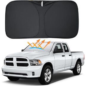 مظلة الشمس للزجاج الأمامي من D-Lumina لسيارة Dodge Ram 1500 2009-2018، واقي درع الشمس الأمامي القابل للطي يحجب الأشعة فوق البنفسجية، حزمة الملحقات الداخلية للشاحنة وتفريغها بسهولة