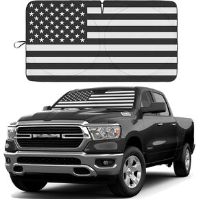 Truck American Flag Windshield Sun Shade Double-Layer 240T Material car Sun Visor with Storage Bag- Folding Car Front Window Sunshade for Automotive Interior Sun Protection Heat Reduction