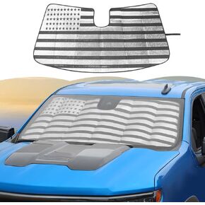 RT-TCZ Windshield Sunshade Sun Shade Heat Shield Window Sun Visor Mat for GMC Sierra 2019 2020 2021 2022 2023 2024,for Chevrolet Silverado 2019-2024,Black Back Side