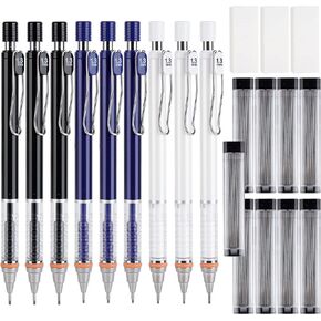 Kolewo4ever 21pcs Mechanical Pencil Set 9pcs 1.3 mm Mechanical Pencils with 9 Tubes 1.3mm HB Lead Refills and 3 Pieces Erasers comfortable writing for Writing, Drawing, Signature, 3 Colors