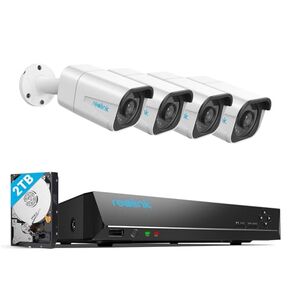 REOLINK 4K Security Camera System, 4pcs H.265 4K PoE Security Cameras Wired with Person Vehicle Detection, 8MP/4K 8CH NVR with 2TB HDD for 24-7 Recording, RLK8-800B4 Black