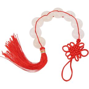 Chinese Knot Jade Pendant, White Jade Chinese Knot Feng Shui Hanging Blessing Ornament for Yoga Meditation Car Rearview Mirror